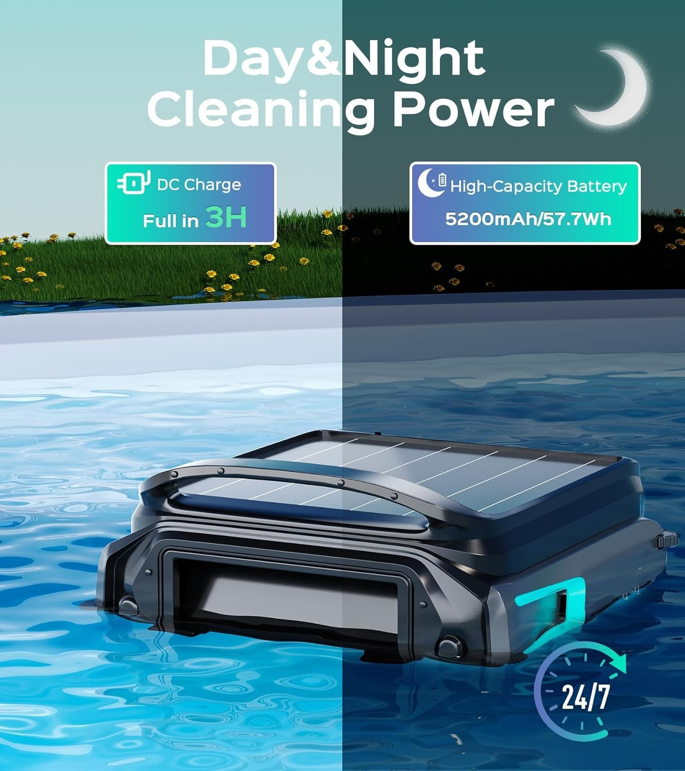 ACUEL Pool Skimmer, Solar Powered Automatic Robotic Pool Cleaner  for All Pool Shapes